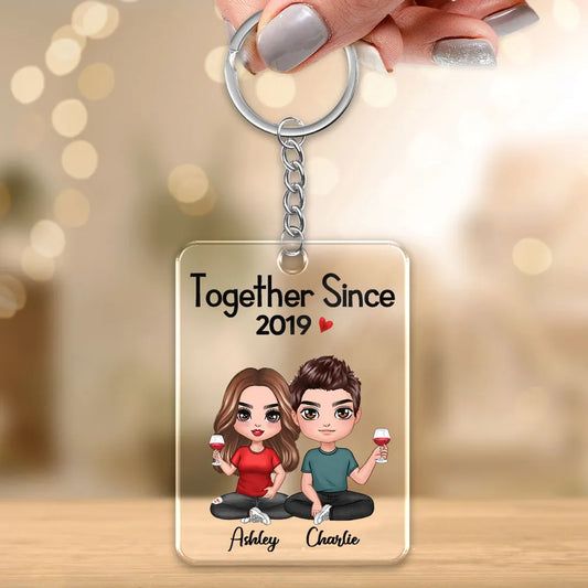 Bitmoji Couple Sitting Together Since Personalized Acrylic Keychain