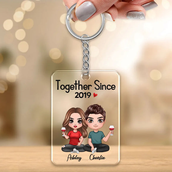 Bitmoji  Couple Sitting Together Since Personalized Acrylic Keychain