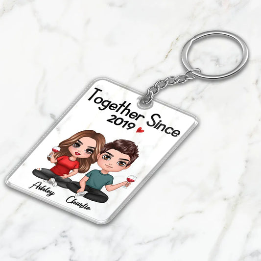 Bitmoji Couple Sitting Together Since Personalized Acrylic Keychain
