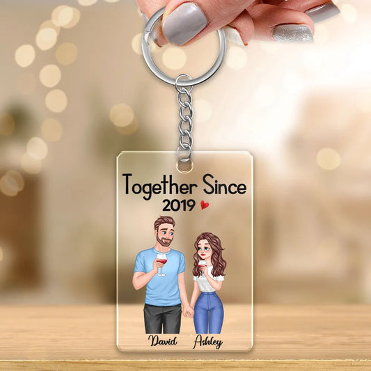 Cartoon Couple Hand In Hand Together Since Personalized Acrylic Keychain -