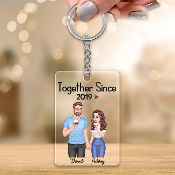 Cartoon Couple Hand In Hand Together Since Personalized Acrylic Keychain - 