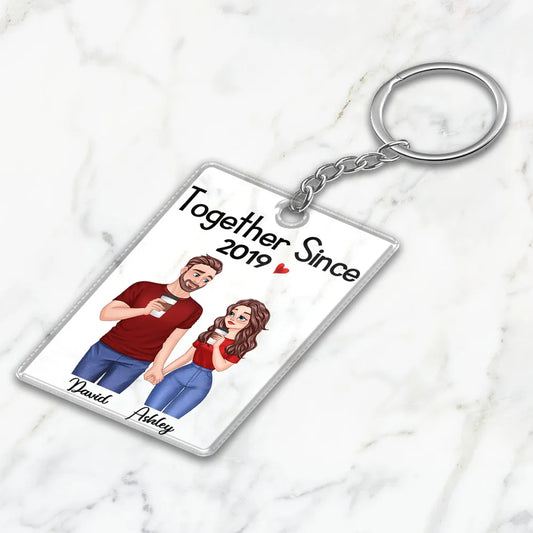 Cartoon Couple Hand In Hand Together Since Personalized Acrylic Keychain -