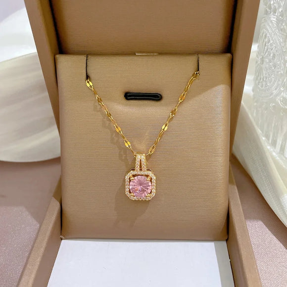 Cubic Pink Stone Necklace
