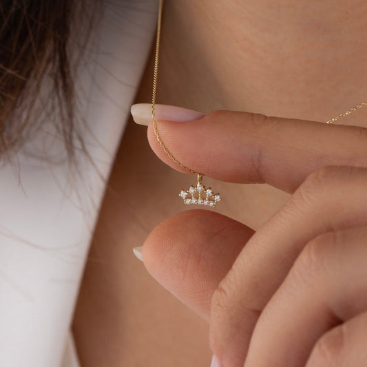 Tiny Diamond Crown Necklace