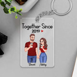 Cartoon Couple Hand In Hand Together Since Personalized Acrylic Keychain - 